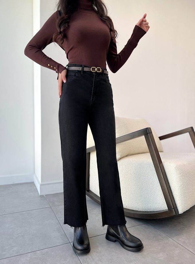 جین مشکی راسته کات